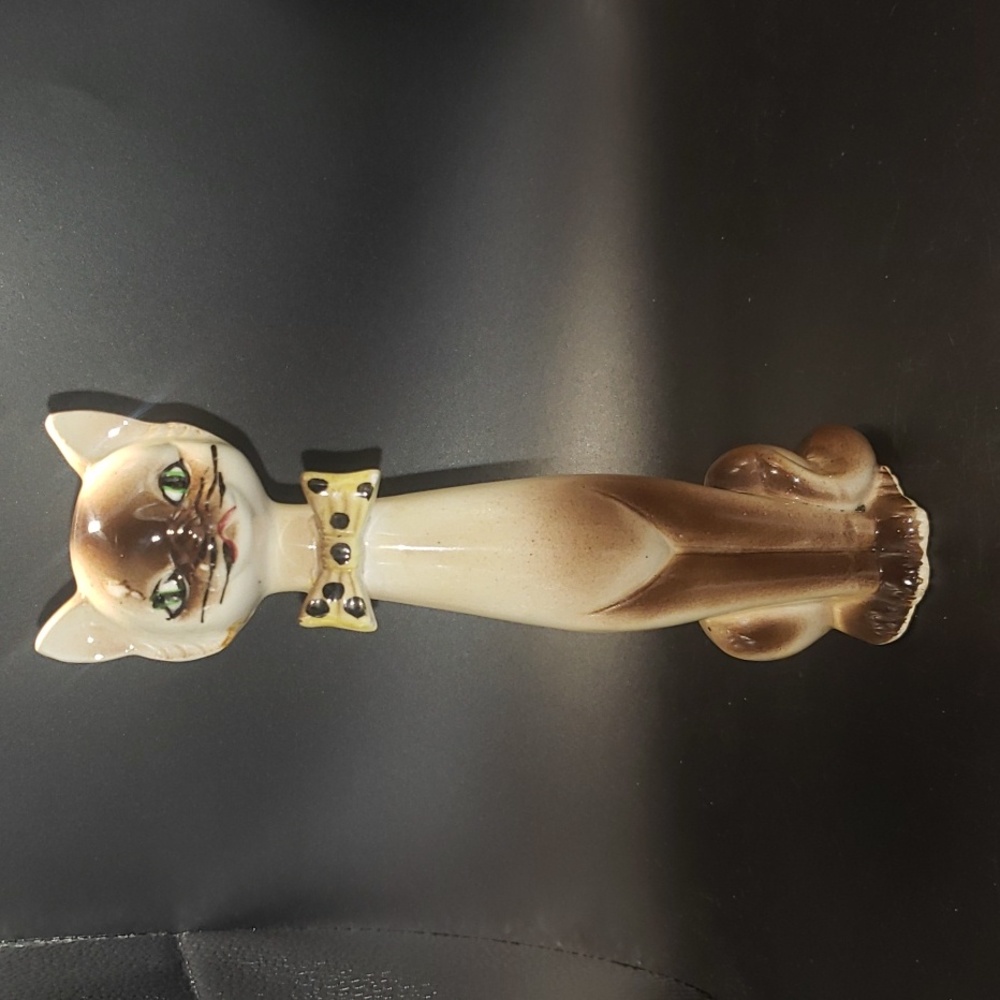 Rare Vintage Japanese Kitsch Cute 1960's Tall Cat Ceramic Ornament Bowtie